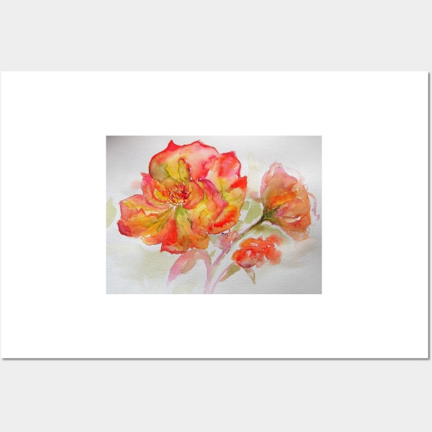 Rose Watercolor Painting, red, yellow and orange Wall Art by SarahRajkotwala